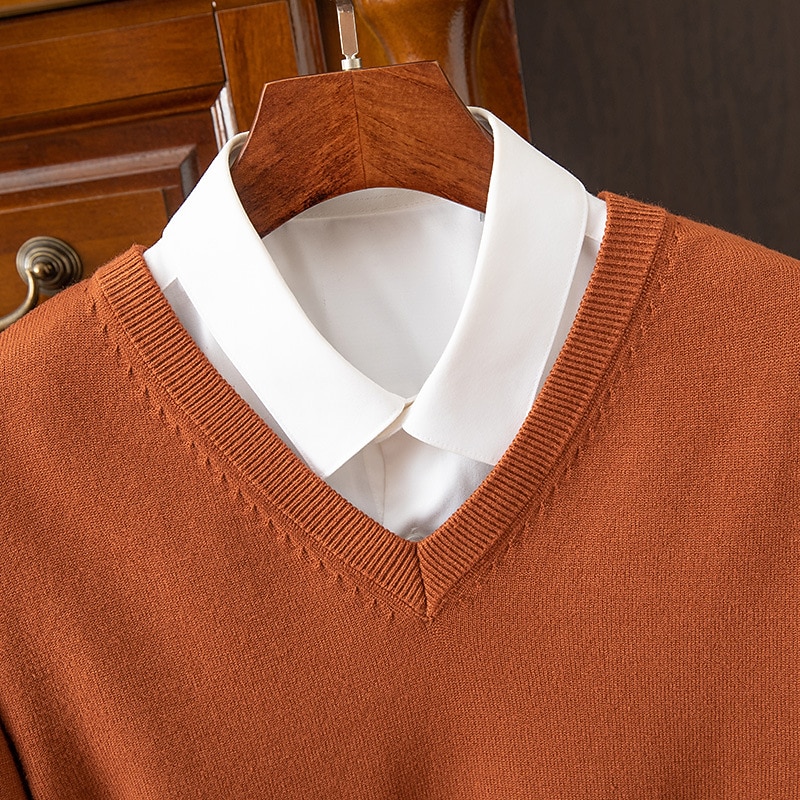 Men's Pullover Sweater Jumper Casual Sweater Knit Sweater Ribbed Knit Regular Tops Knitted Plain V Neck Fashion Casual Vacation Daily Wear Clothing Apparel Fall Winter Camel Wine S M L