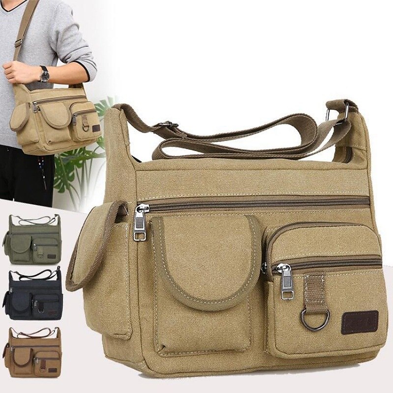 Men's Shoulder Messenger Bag Crossbody Bag Canvas Outdoor Daily Black Brown Green