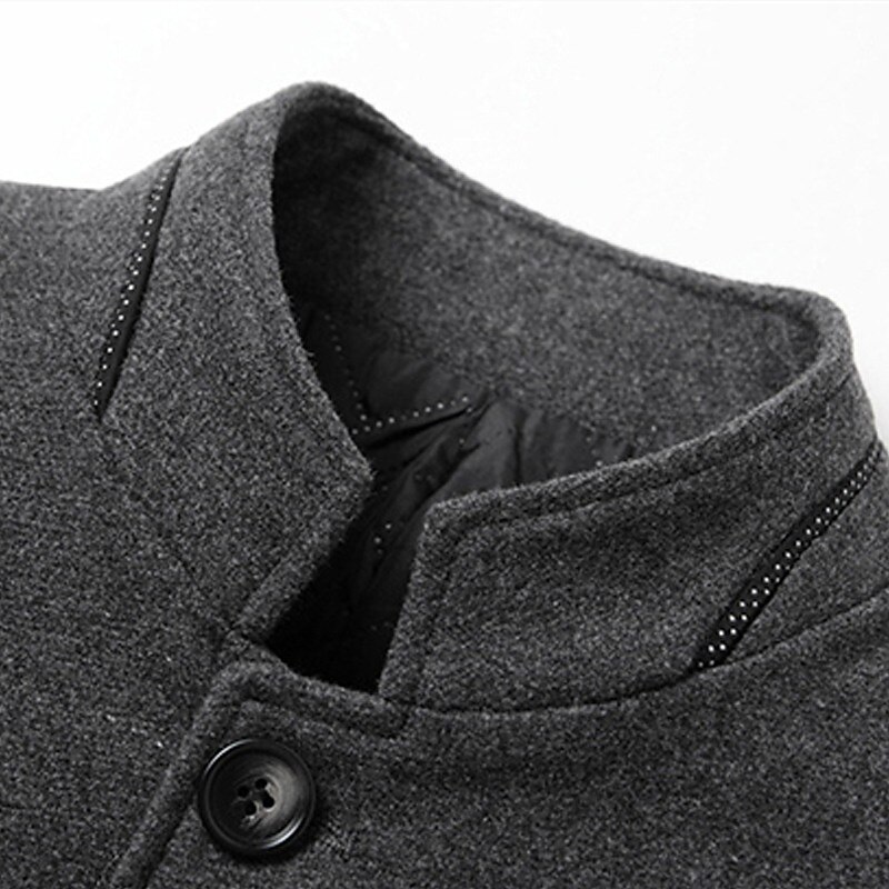 Men's Peacoat Trench Coat Vacation Daily Fall Winter Windproof Outerwear Clothing Apparel Fashion Classic Plain Pocket Stand Collar Single Breasted
