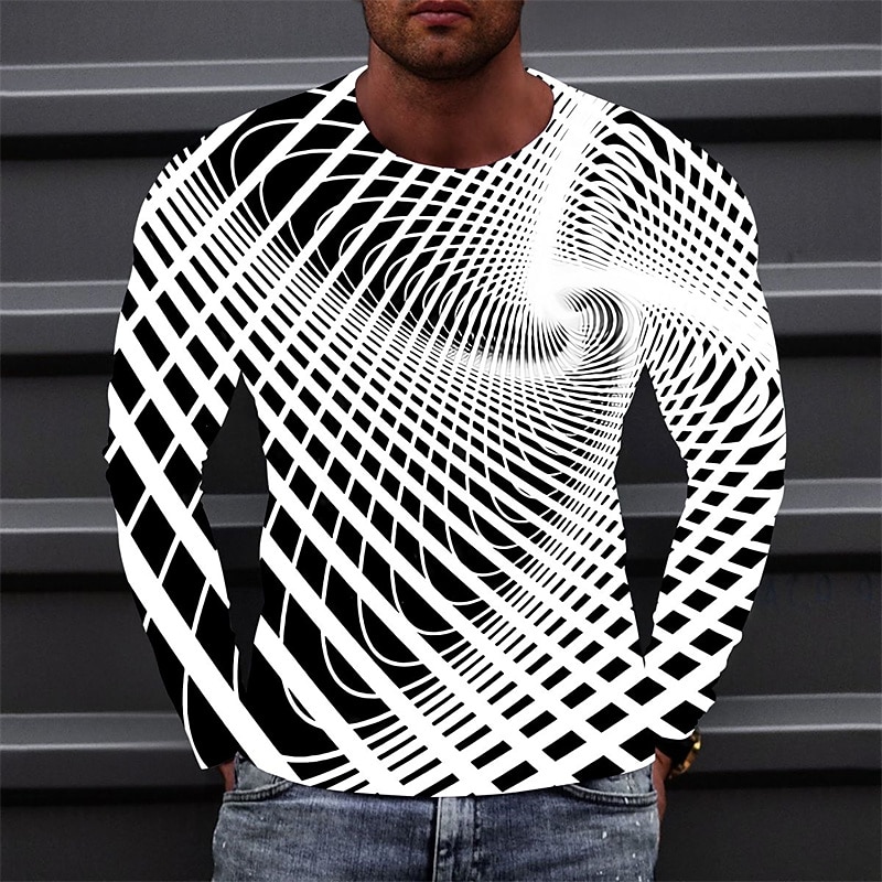 Men's Optical Illusion Graphic Prints T Shirt Long Sleeve T shirt 3D Print Crew Neck Shirt Sports Designer Basic Daily Outdoor Street Blue A B Spring &  Fall Clothing Apparel S M L XL XXL 3XL 4XL
