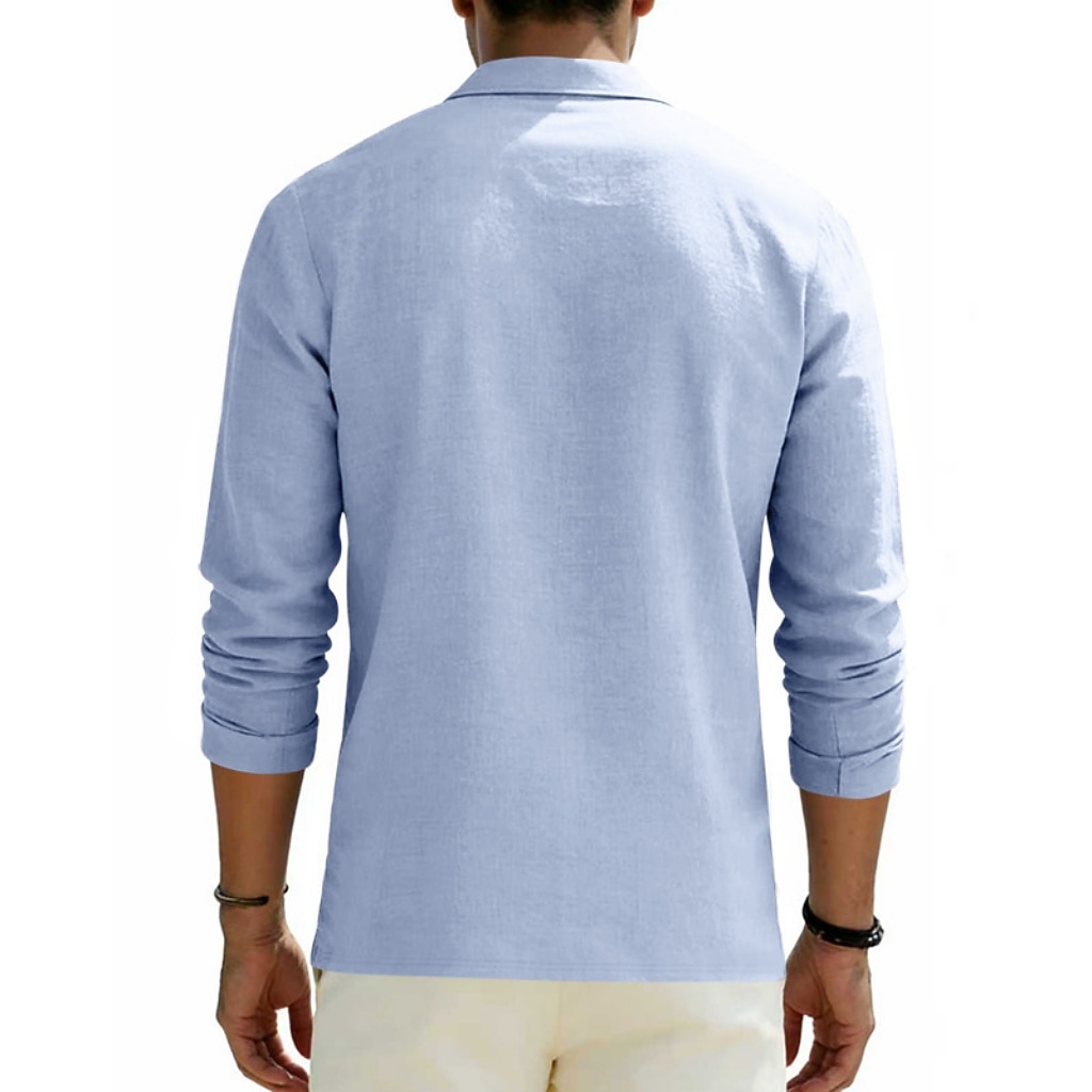 Men's Linen Shirt Polo Shirts Casual Street Lapel Long Sleeve Basic Modern Plain Buttons Spring Fall Regular Fit Black White Navy Blue Khaki Dark Grey Army Green Linen Shirt