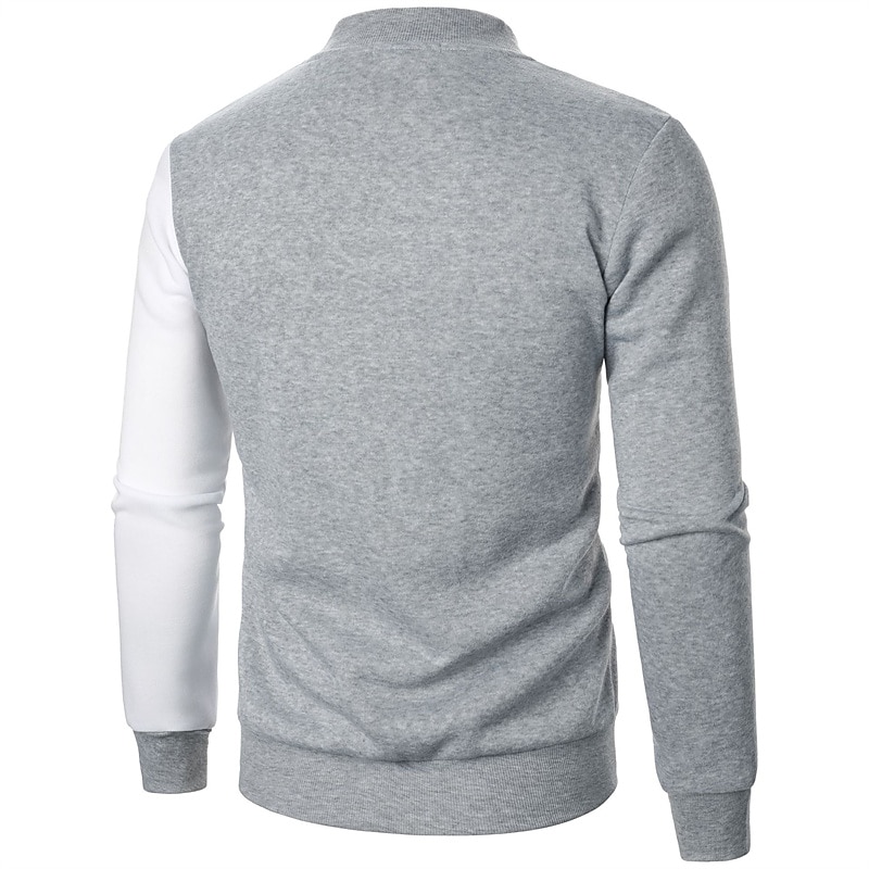 Men's Lightweight Jacket Casual Jacket Varsity Jacket Vacation Daily Patchwork Spring Fall Color Block Classic Casual Stand Collar Regular Black White Wine Navy Blue Khaki Jacket