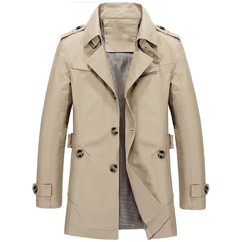 Men's Transition Jacket Trench Coat Going out All Seasons Windbreaker Outerwear Clothing Apparel Solid Colored Button-Down Turndown Single Breasted
