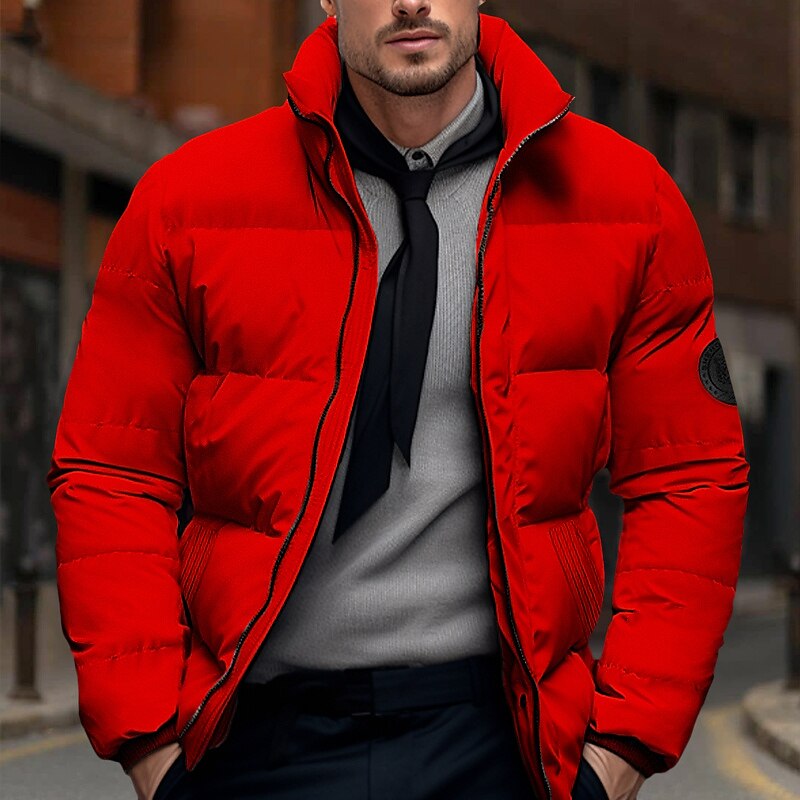 Men's Winter Coat Winter Jacket Puffer Jacket Zipper Pocket Polyster Pocket Outdoor Date Casual Daily Regular Fashion Casual Thermal Warm Windproof Winter Plain Black White Red Green Puffer Jacket