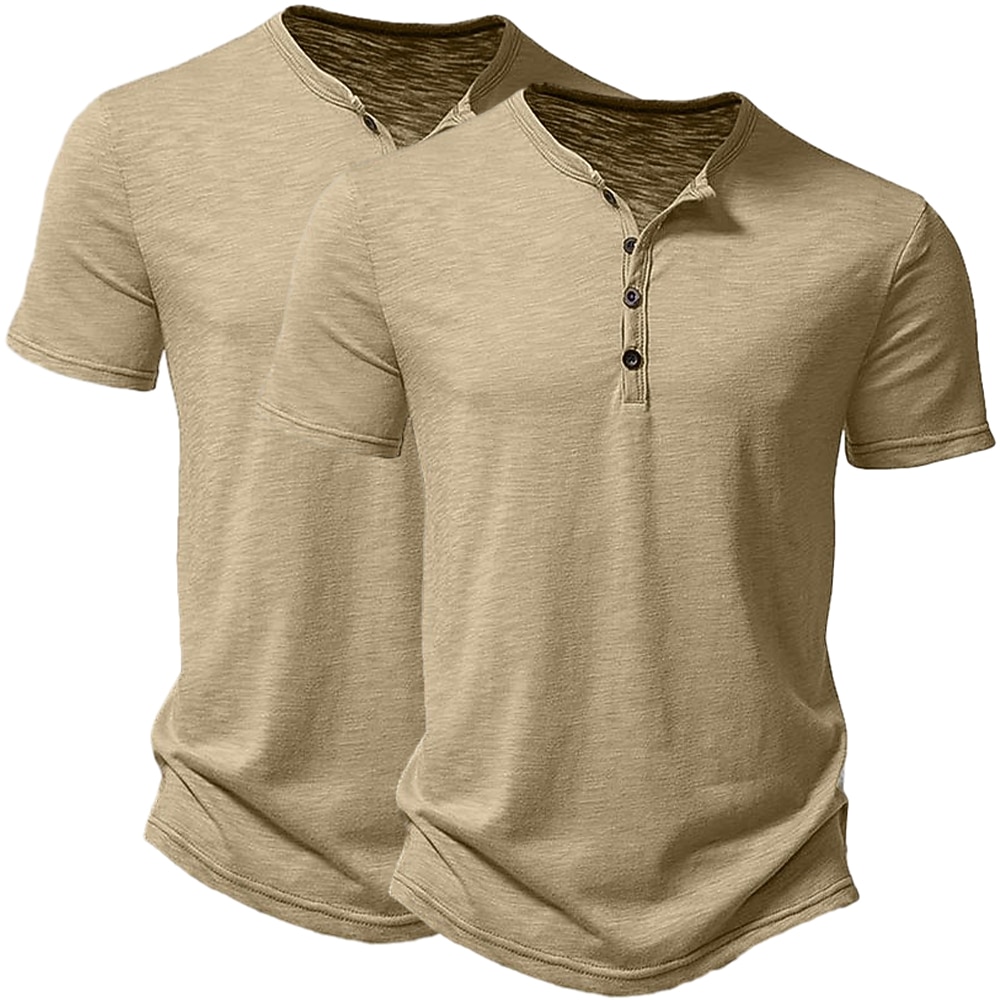 2 Pack Men's T Shirt Henley Shirt Tee Top Short Sleeve Plain Solid Designer Basic Modern Contemporary Buttons Plain Henley Vacation Street Casual Summer Henley T-Shirt