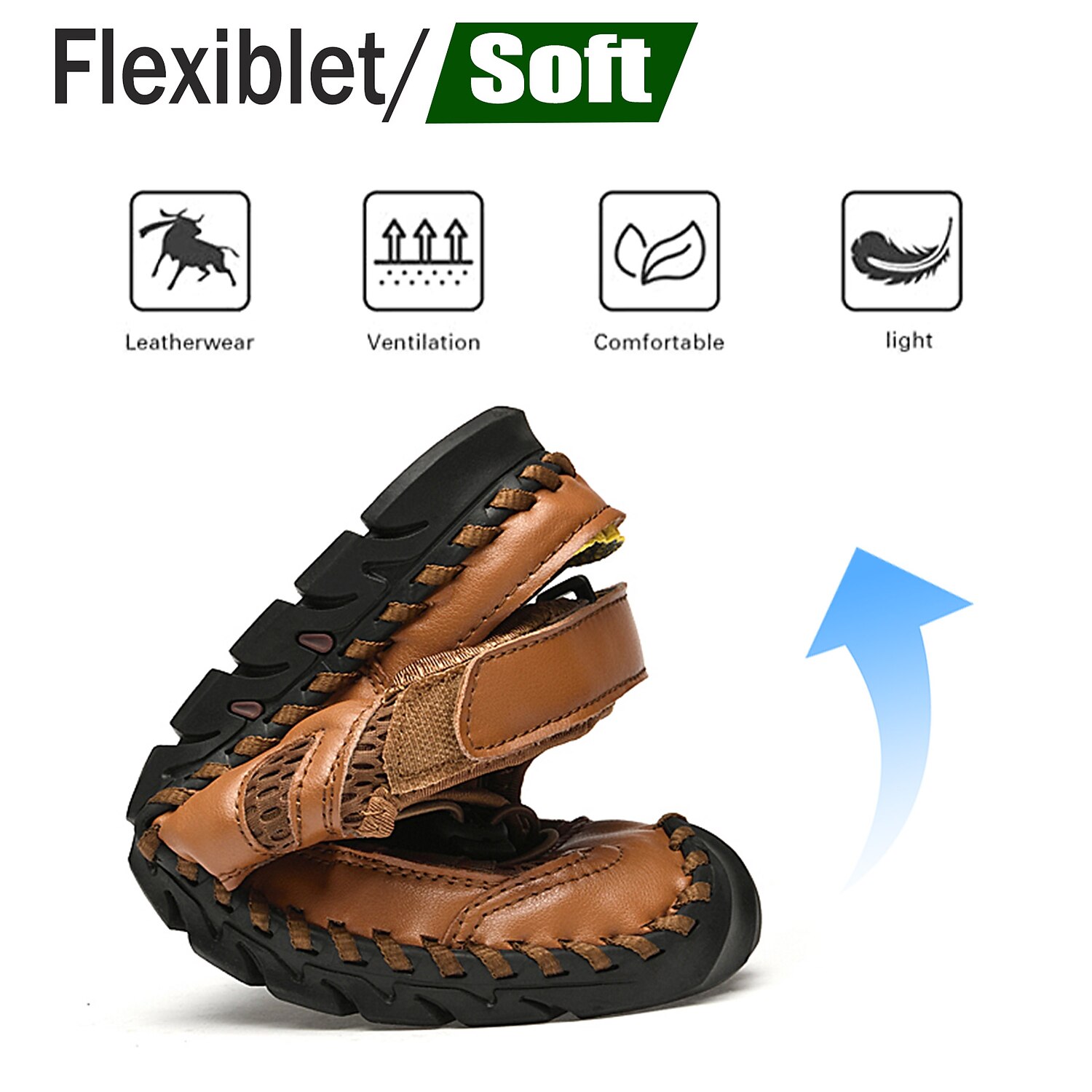Men's Leather Sandals Handmade Shoes Closed Toe Sandals Casual Beach Outdoor  Mesh Breathable Elastic Band Shoes Red-brown Black Green Summer