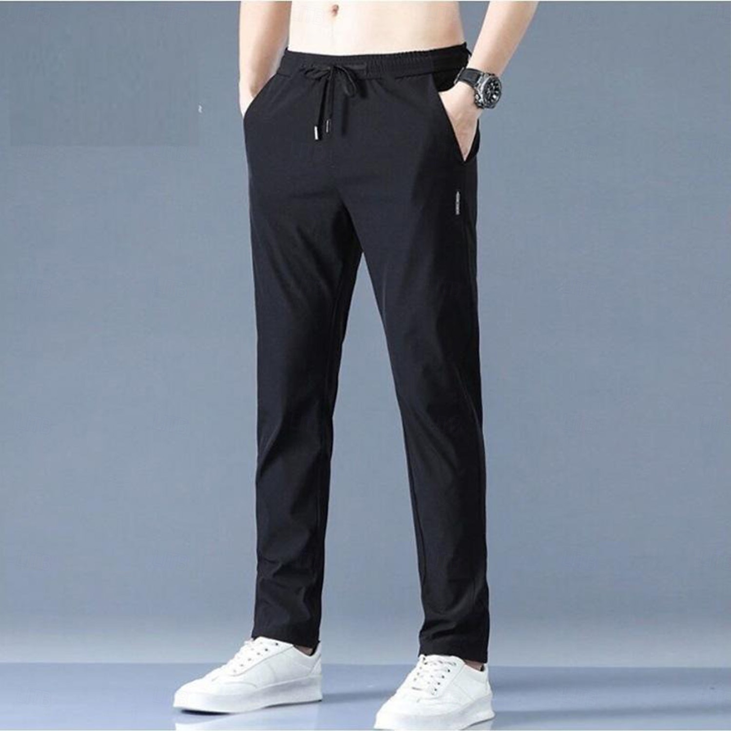 Men's Trousers Casual Pants Drawstring Elastic Waist Solid Color Breathable Quick Dry Formal Weekend Classic Casual / Sporty Slim Black 1 dark grey 1