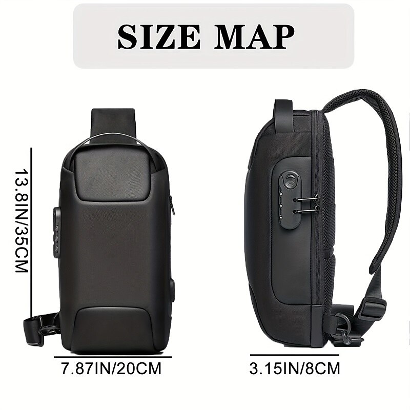 Men's Anti-Theft Sling Bag with USB Charging Port and Encrypted Lock – Crossbody Backpack for Secure Travel, Office, and Outdoor Activities