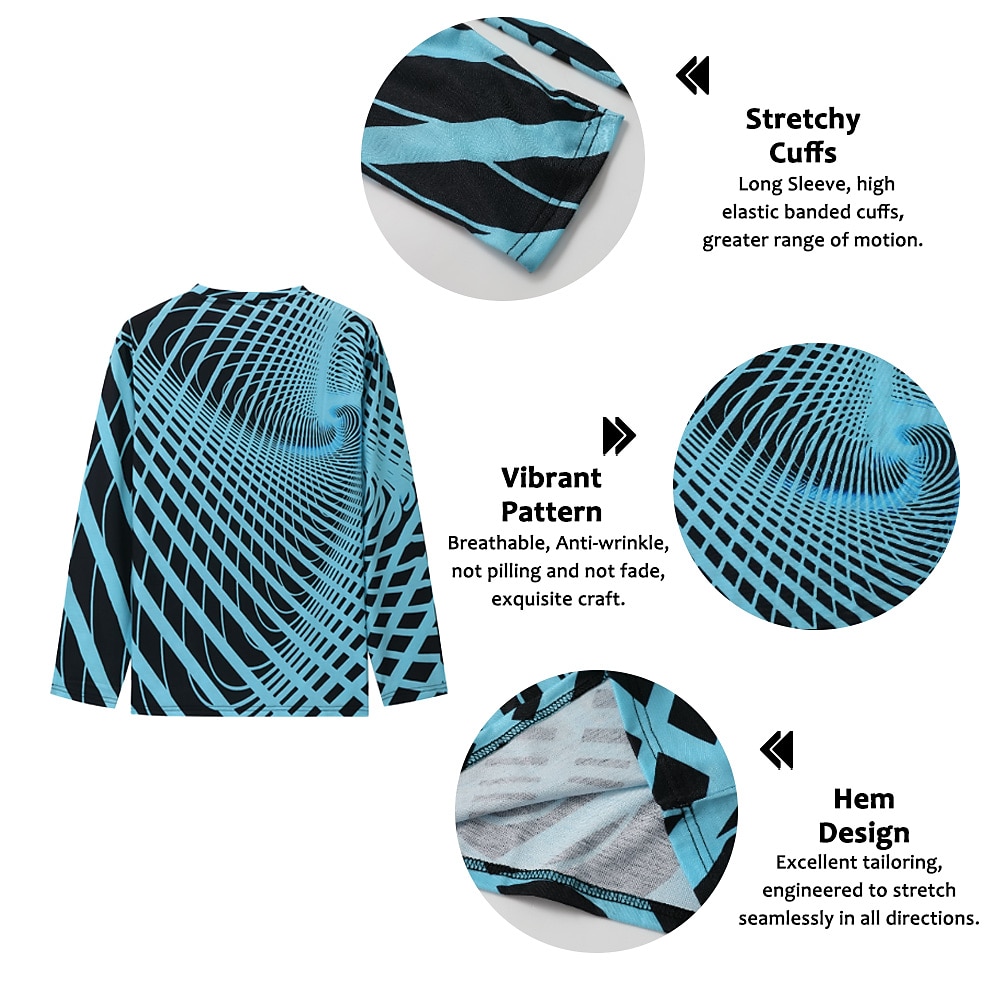 Men's Optical Illusion Graphic Prints T Shirt Long Sleeve T shirt 3D Print Crew Neck Shirt Sports Designer Basic Daily Outdoor Street Blue A B Spring &  Fall Clothing Apparel S M L XL XXL 3XL 4XL