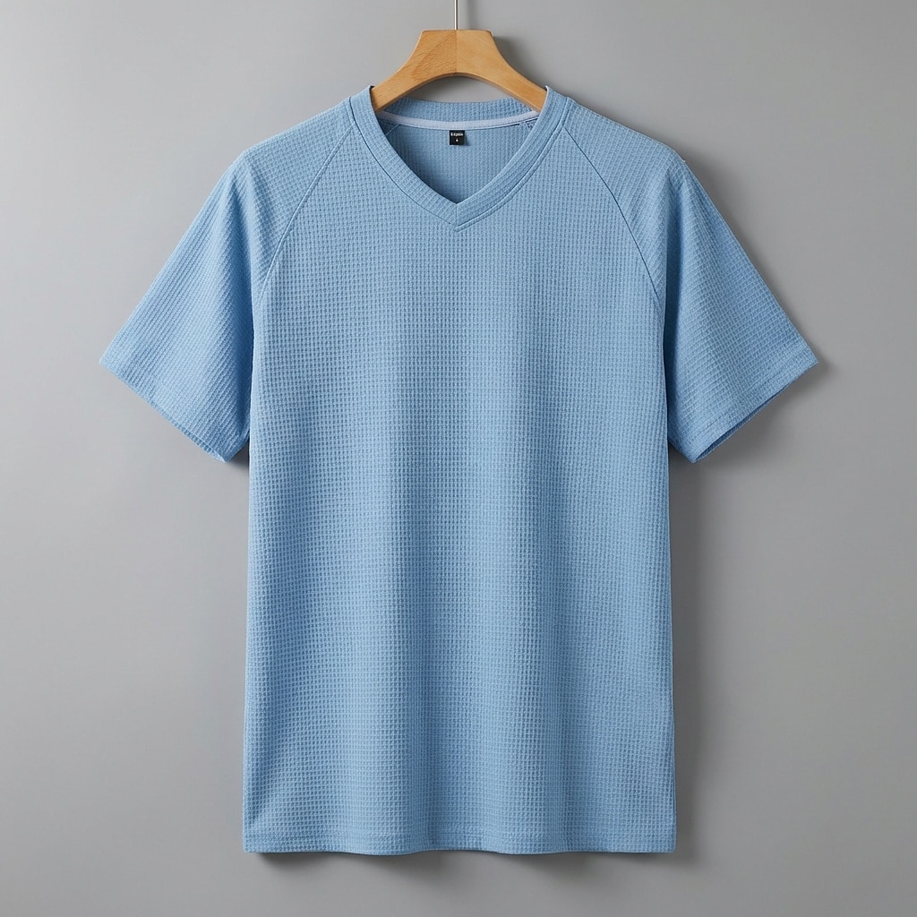 Men Waffle T-shirt Tee Top Short Sleeve V Neck Summer Solid Color Fashion Designer Casual Raglan Sleeves Casual Daily Outdoor Light Blue Black White Top Tee for Men