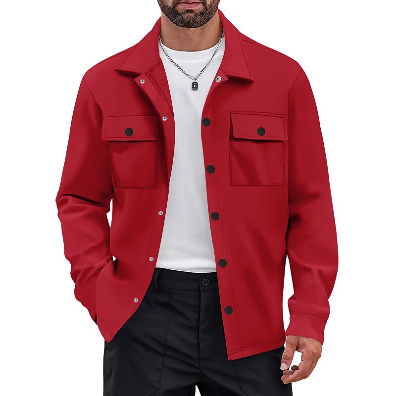 Men's Lightweight Jacket Cargo Jacket Casual Jacket Vacation Daily Warm Pocket Spring Fall Plain Fashion Classic Lapel Regular Black Red Khaki Light Grey Dark Gray Jacket