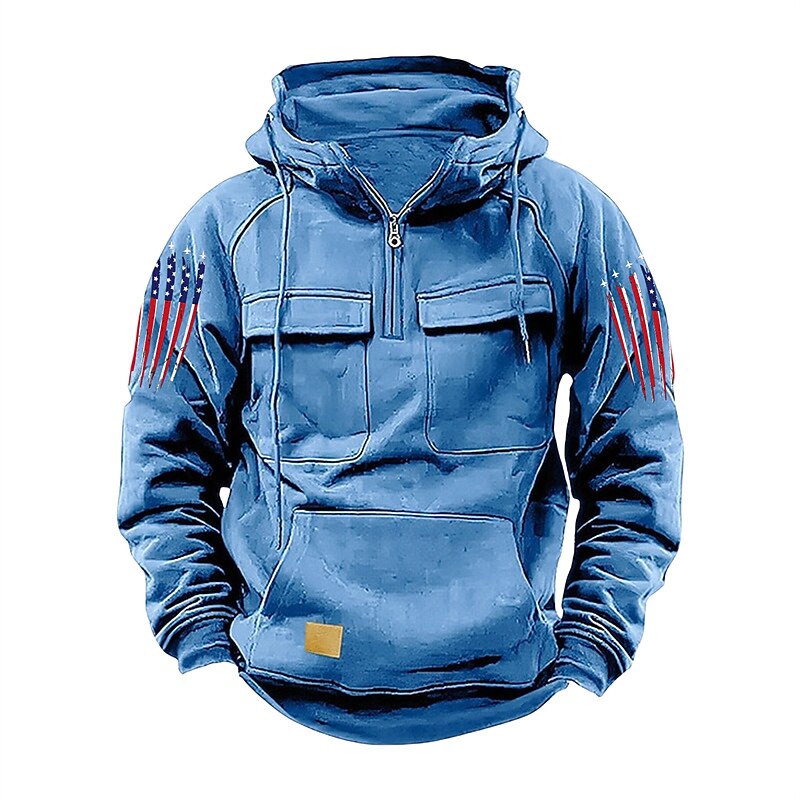 Men's Hoodie Quarter Zip Hoodie Black Pink Wine Blue Green Hooded National Flag Drawstring Pocket Sports & Outdoor Daily Holiday Streetwear Basic Casual Spring Fall Clothing Apparel Hoodies