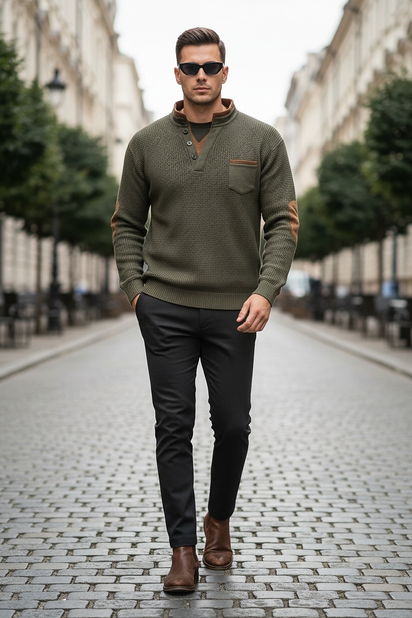 Men's Waffle Tee Waffle Henley Shirt Long Sleeve V Neck Spring &  Fall Solid Color Fashion Basic Fake two piece Street Casual Sports Black White Burgundy Top Tee for Men