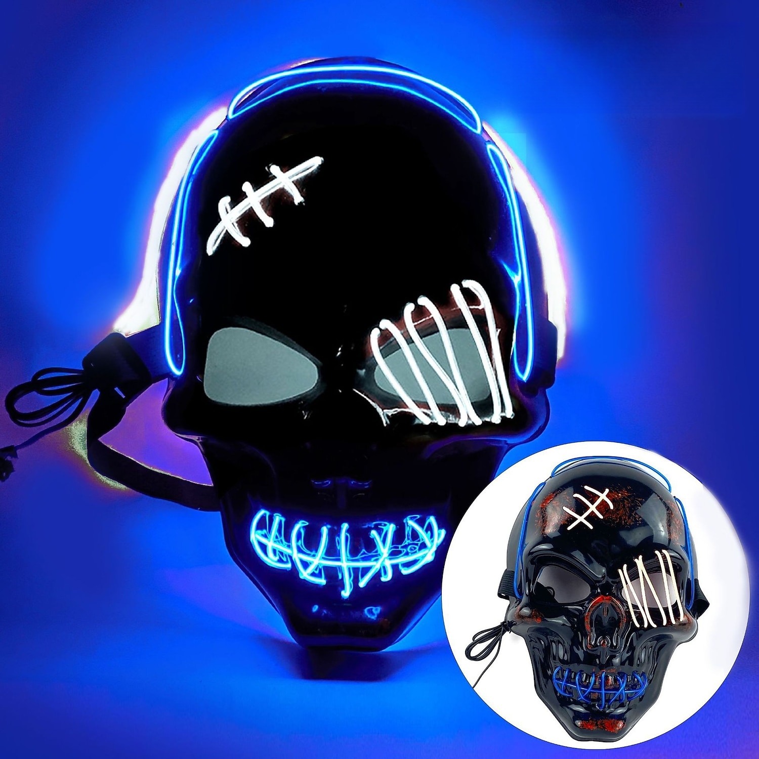 Halloween Glowing Mask LED Light Up Skeleton Pirate Mask Halloween Mask for Festival Cosplay Halloween Prop Carnival Gifts
