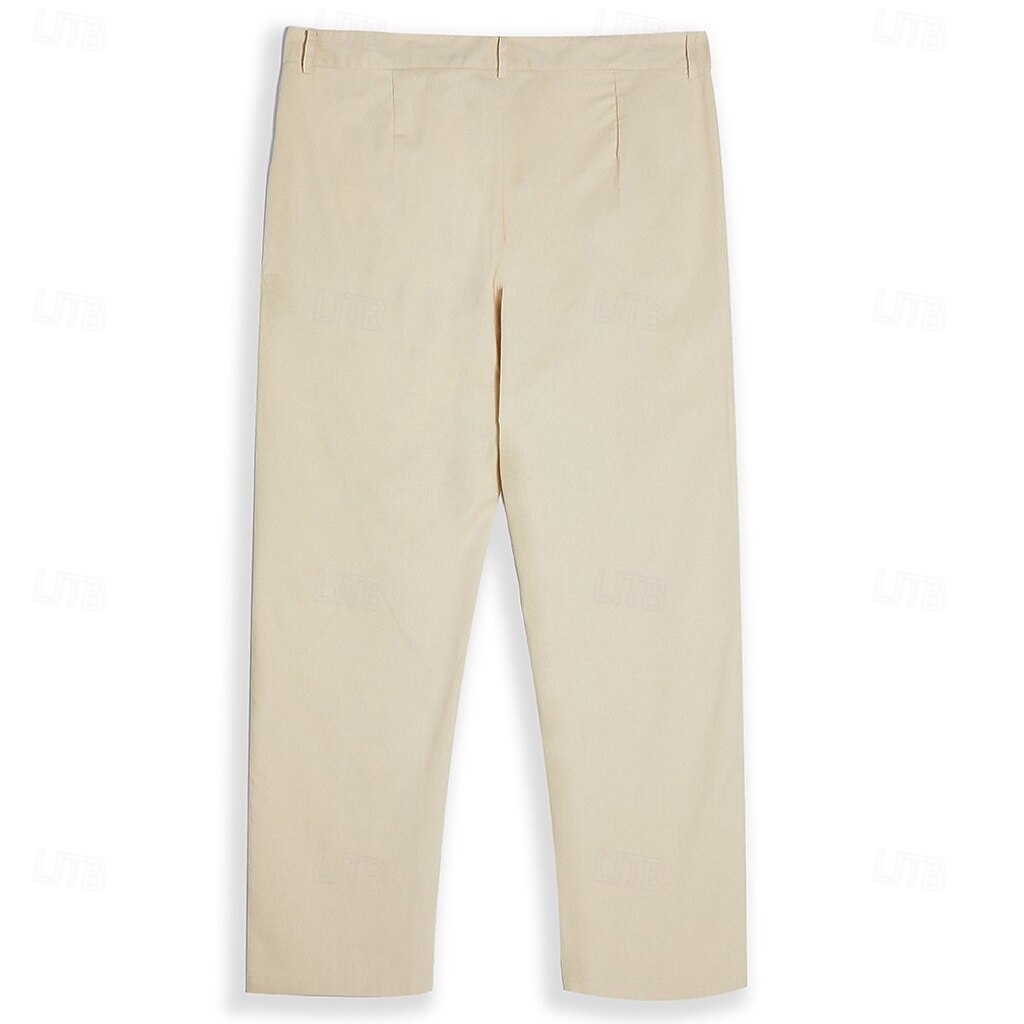Men's Linen Pants Trousers Summer Pants Button Front Pocket Pleats Plain Comfort Breathable Full Length Casual Daily Holiday Fashion Basic Black White