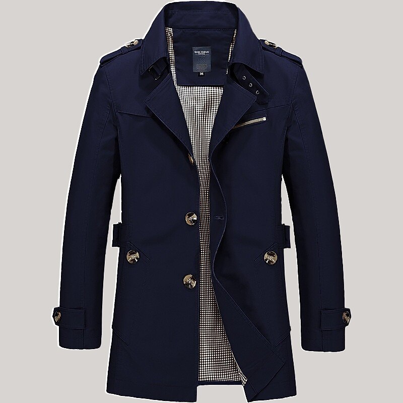 Men's Transition Jacket Trench Coat Going out All Seasons Windbreaker Outerwear Clothing Apparel Solid Colored Button-Down Turndown Single Breasted