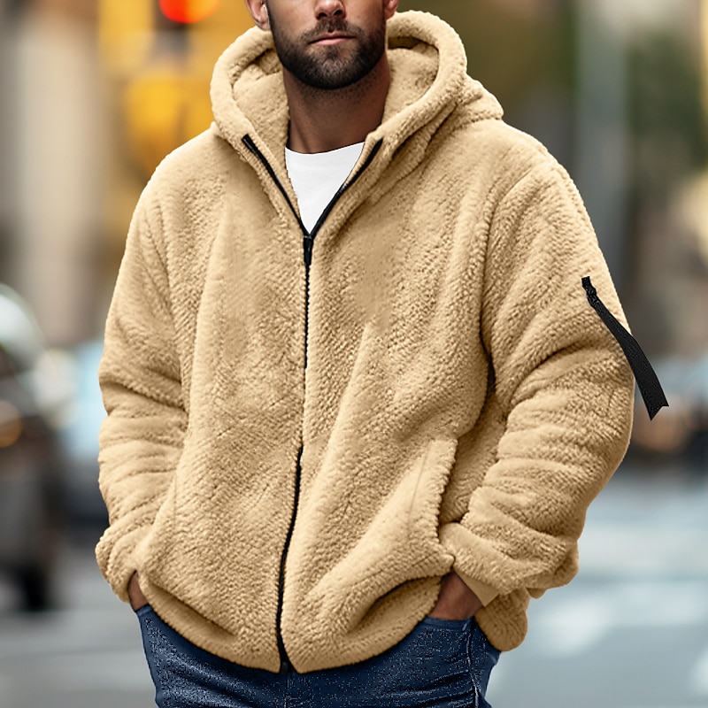 Men's Outerwear Fleece Plain Sports & Outdoor Daily Holiday Streetwear Cool Casual Fall & Winter Clothing Apparel Hoodies Sweatshirts