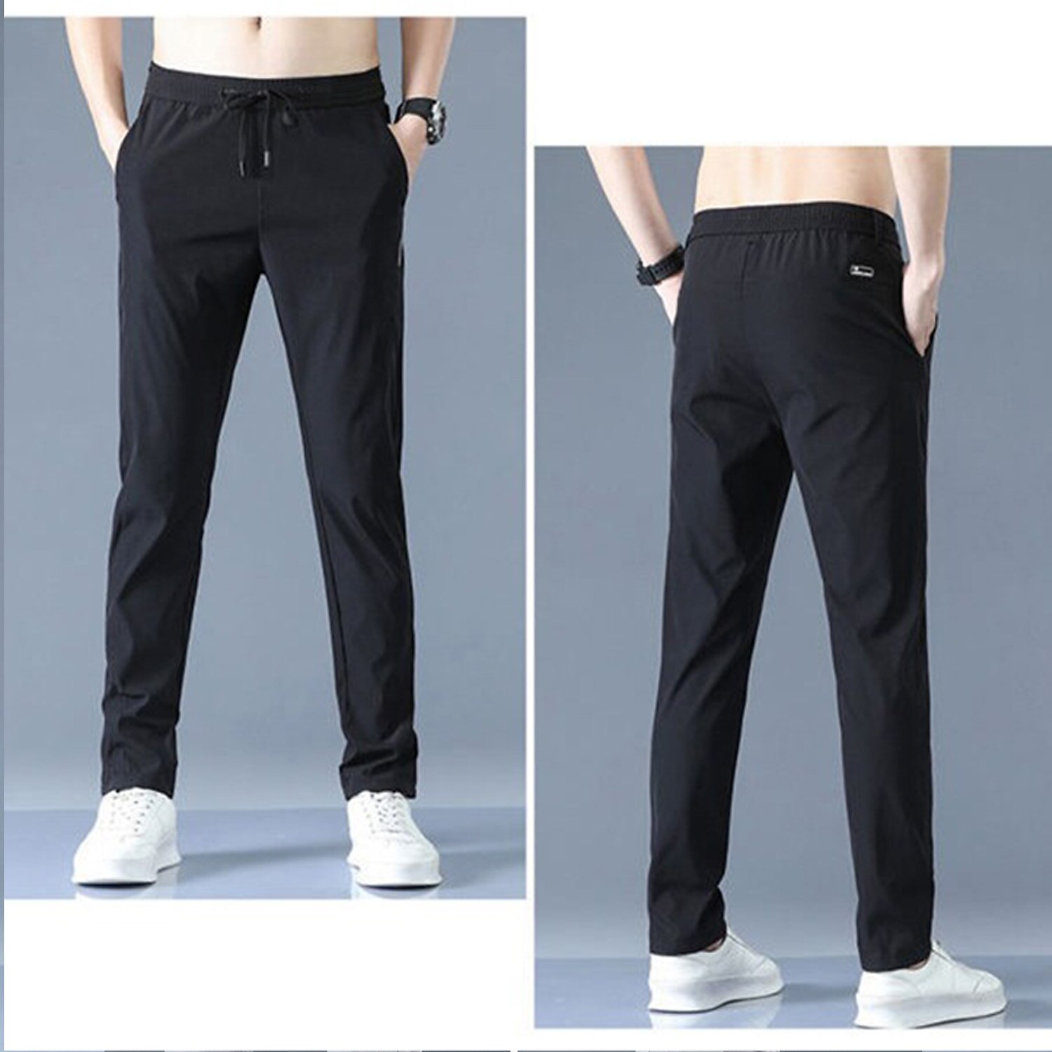 Men's Trousers Casual Pants Drawstring Elastic Waist Solid Color Breathable Quick Dry Formal Weekend Classic Casual / Sporty Slim Black 1 dark grey 1