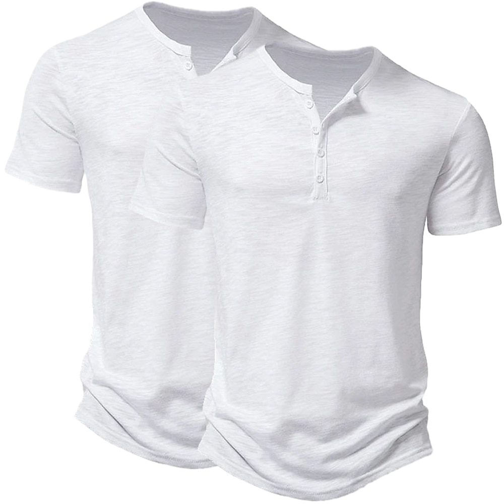 2 Pack Men's T Shirt Henley Shirt Tee Top Short Sleeve Plain Solid Designer Basic Modern Contemporary Buttons Plain Henley Vacation Street Casual Summer Henley T-Shirt