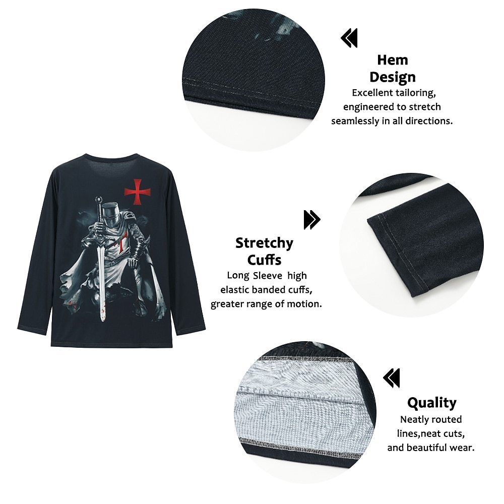 Men's T shirt Tee Distressed T Shirt Graphic Prints American Flag National Flag Crew Neck Khaki + Dark Grey Black White Black / Red Black / Brown 3D Print Outdoor Street Long Sleeve Print Clothing