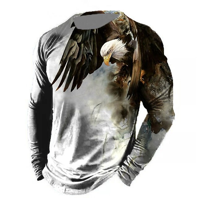 Men's T shirt Tee Distressed T Shirt Graphic Prints American Flag National Flag Crew Neck Khaki + Dark Grey Black White Black / Red Black / Brown 3D Print Outdoor Street Long Sleeve Print Clothing