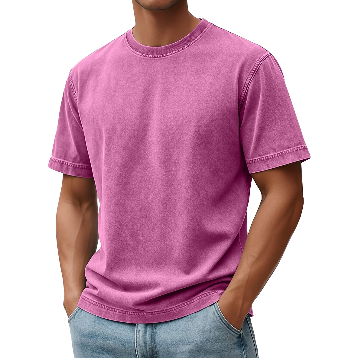 Men's T Shirt 100% Cotton Acid Wash Shirt Tee Top Short Sleeve Crew Neck Summer Spring Fall Plain Retro Vintage Casual Vintage Style Distressed Casual Blue Black Pink Top Tee for Men