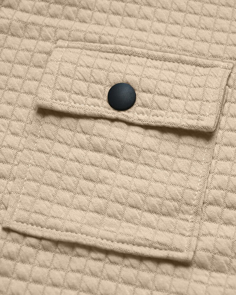 Men's Waffle Jacket Shirt Jacket Casual Jacket Vacation Daily Breathable Jacquard Pocket Spring Fall Plain Fashion Classic Lapel Regular Black White Khaki Army Green Dark Gray Jacket