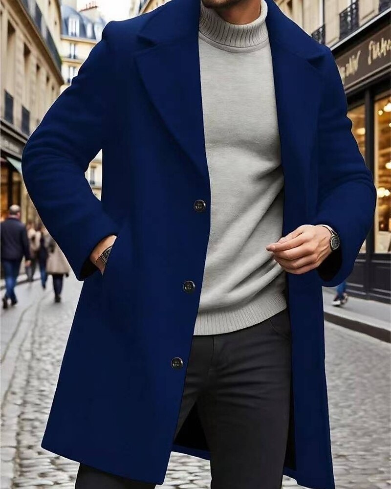Men's Overcoat Trench Coat Long Trench Coat Vacation Daily Fall Winter Windproof Warm Outerwear Clothing Apparel Fashion Classic Plain Pocket Lapel Single Breasted One-button