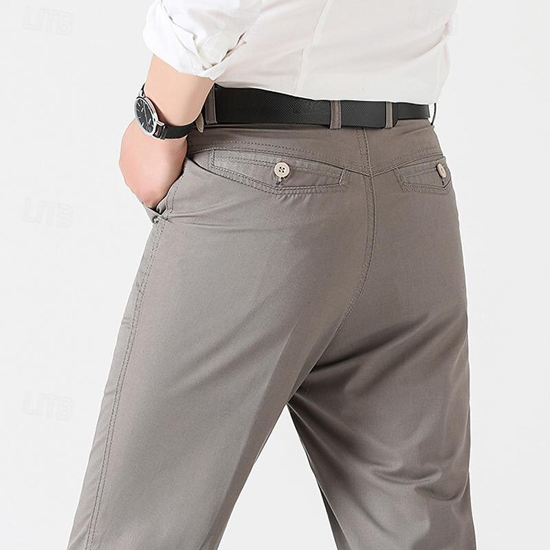 Men's Trousers Chinos Chino Pants Pocket Plain Comfort Breathable Outdoor Daily Going out Fashion Casual Black Khaki