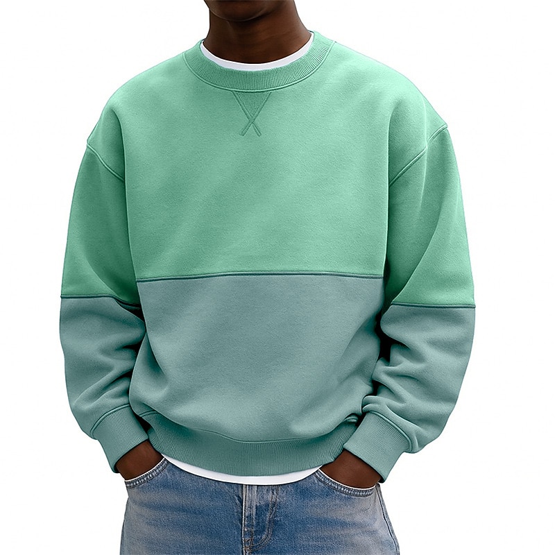 Men's Sweatshirt Pullover Hoodie Sweatshirt Pullover Blue Pink Navy Blue Green Gray Crew Neck Plain Patchwork Color Block Sports & Outdoor Casual Daily Streetwear Cool Sportswear Spring &  Fall