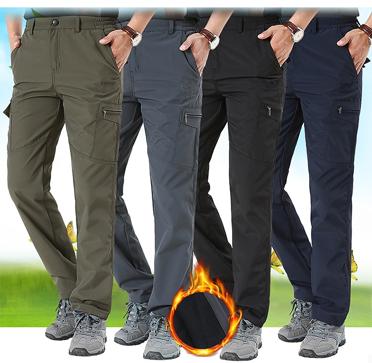 Men's Hiking Pants Trousers Fleece Lined Pants Softshell Pants Military Winter Outdoor Thermal Warm Windproof Multi Pockets Sweat wicking Pants / Trousers Bottoms Elastic Waist Zipper Pocket Black