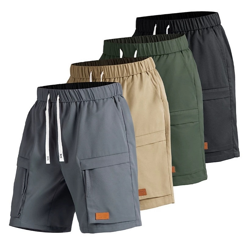 Men's Lightweight Cargo Shorts Comfort Waist Tactical Cargo Shorts Casual Shorts Drawstring Pocket Elastic Waist Plain Comfort Quick Dry Knee Length Outdoor Beach Vacation Vacation Fashion Khaki Black