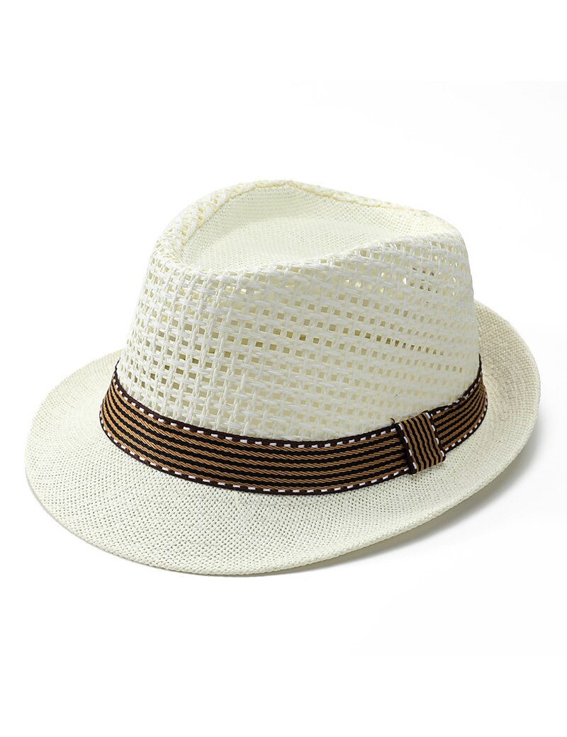 Unisex Boho Straw Hat Men Sun Hat Tape Decor Hollow Out Safari Hat Gambler Hat Khaki Licorice Mesh Stylish Casual Outdoor Holiday Going out Plain Sunscreen
