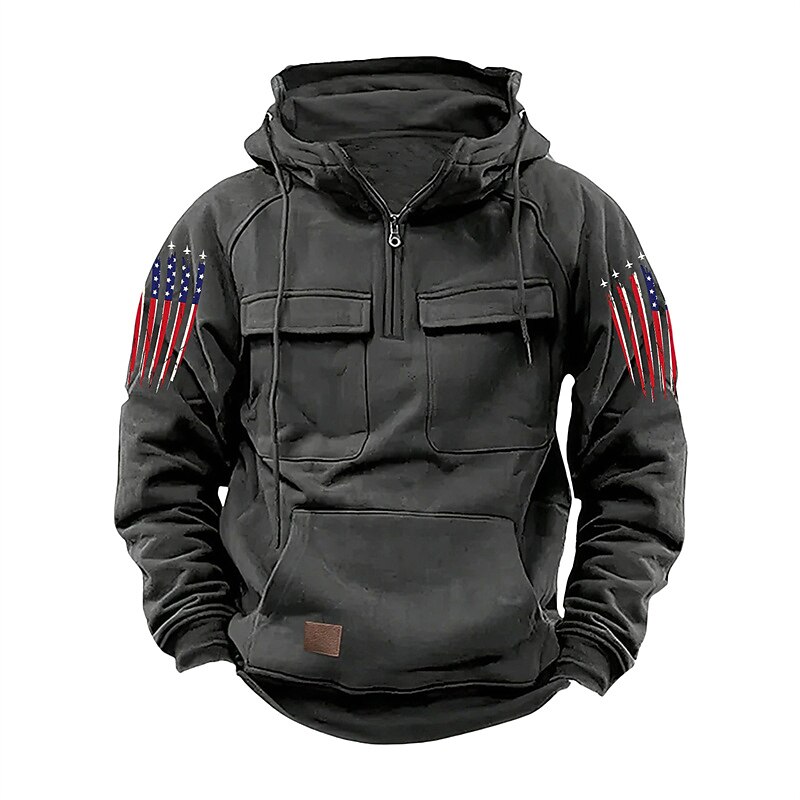 Men's Hoodie Quarter Zip Hoodie Black Pink Wine Blue Green Hooded National Flag Drawstring Pocket Sports & Outdoor Daily Holiday Streetwear Basic Casual Spring Fall Clothing Apparel Hoodies