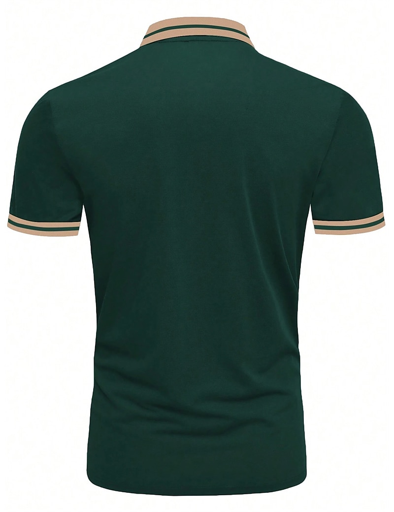 Men's Button Up Casual Holiday Lapel Short Sleeve Fashion Basic Color Block Patchwork Embroidered Summer Regular Fit Polo Shirt