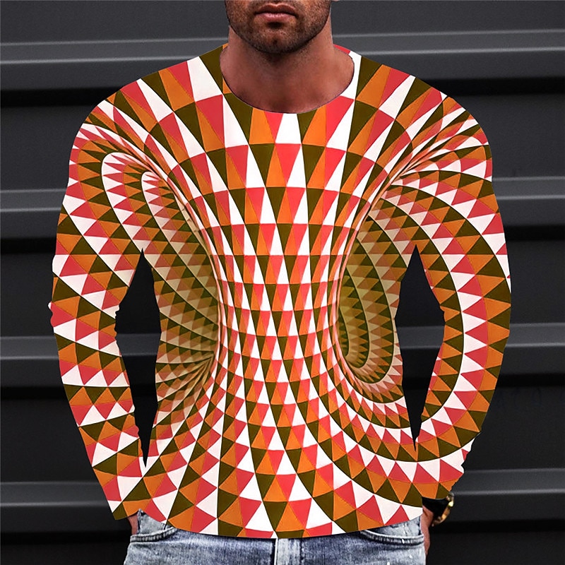 Men's Optical Illusion Graphic Prints T Shirt Long Sleeve T shirt 3D Print Crew Neck Shirt Sports Designer Basic Daily Outdoor Street Blue A B Spring &  Fall Clothing Apparel S M L XL XXL 3XL 4XL