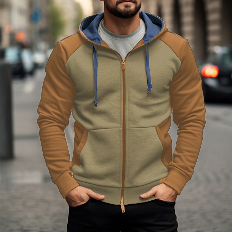 Men's Hoodie Zip Up Hoodies White Army Green Navy Blue Brown Hooded Color Block Sports & Outdoor Daily Holiday Streetwear Cool Casual Spring &  Fall Clothing Apparel Hoodies Sweatshirts  Long Sleeve