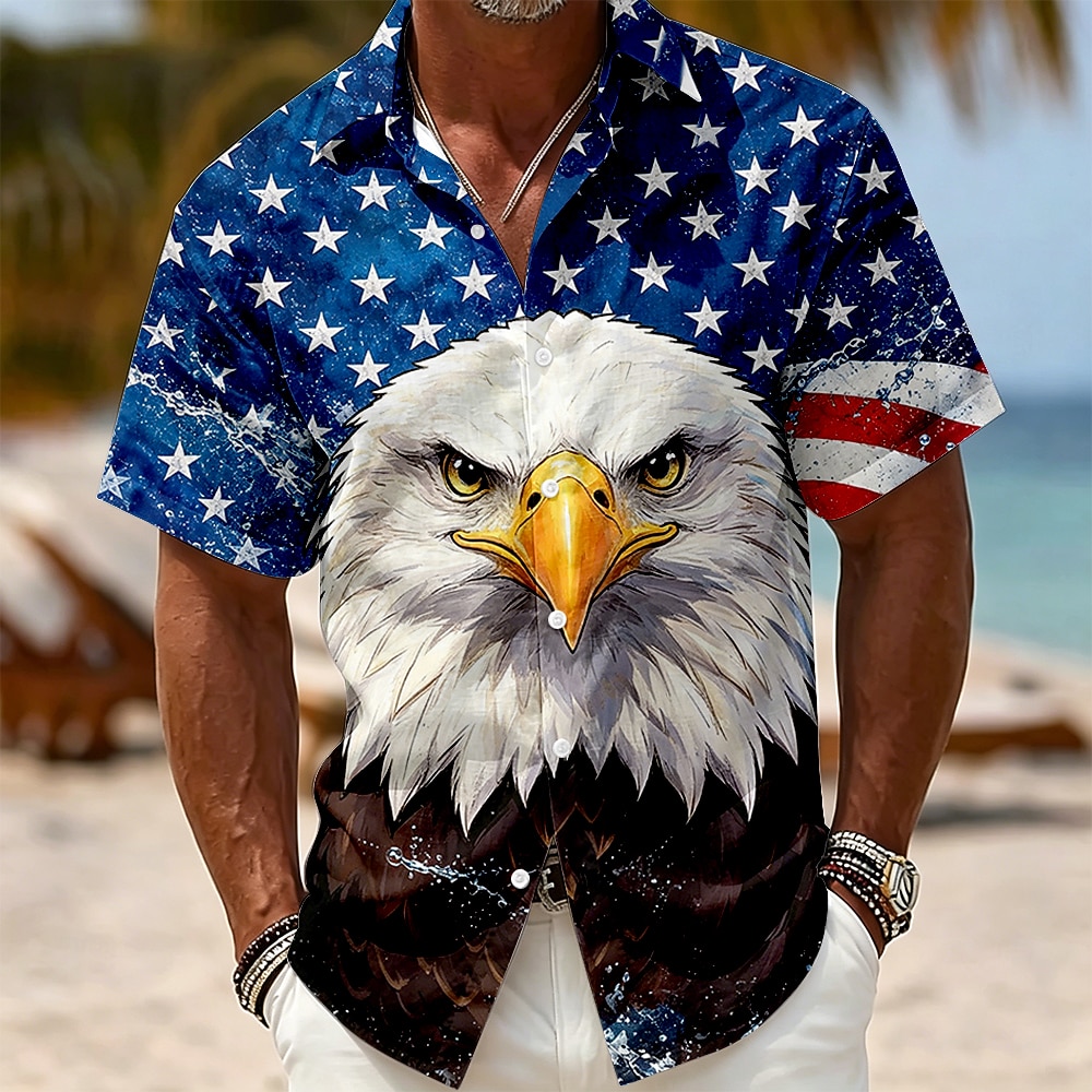 4th of July 2026 250th Men's American US Flag Shirt Summer Shirt Short Sleeve Patriotic Daily Streetwear Summer Spring Turndown 3D Print Button Up Shirts Blue Blue 2# Blue 1# White Red