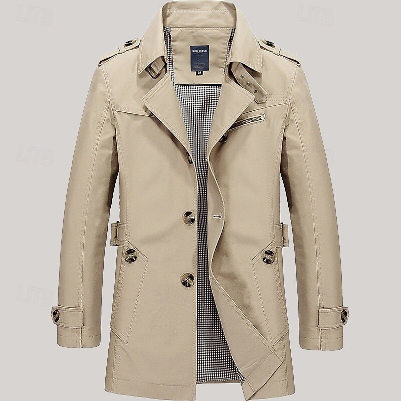 Men's Transition Jacket Trench Coat Going out All Seasons Windbreaker Outerwear Clothing Apparel Solid Colored Button-Down Turndown Single Breasted