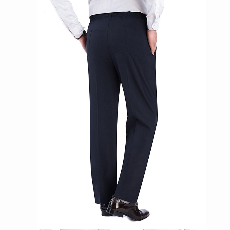 Men's Trousers Casual Pants Pocket Elastic Waist Solid Color Comfort Breathable Full Length Daily Stylish Classic Style Black Navy Blue Micro-elastic
