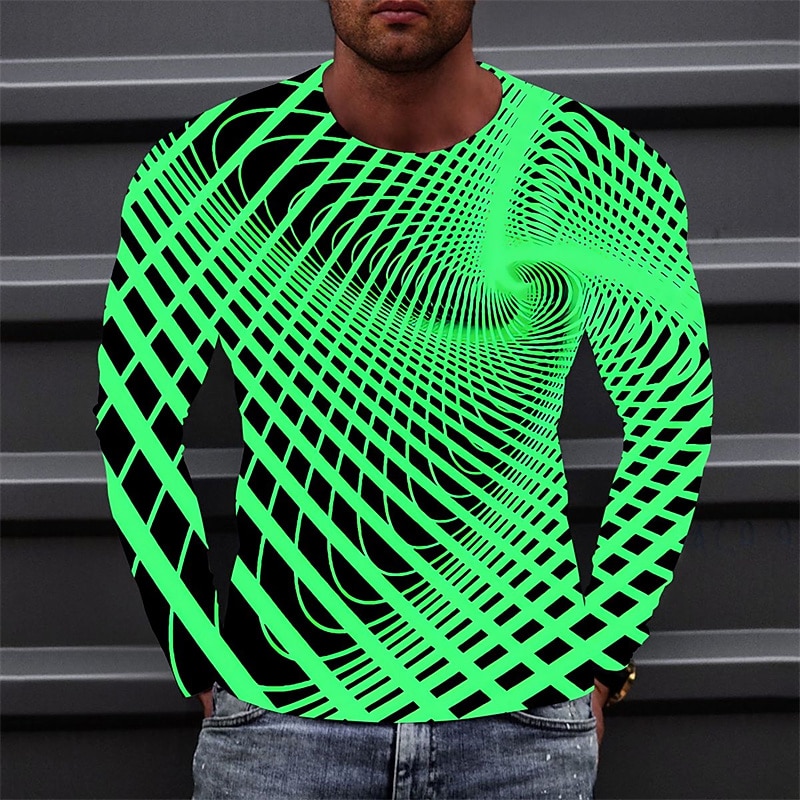 Men's Optical Illusion Graphic Prints T Shirt Long Sleeve T shirt 3D Print Crew Neck Shirt Sports Designer Basic Daily Outdoor Street Blue A B Spring &  Fall Clothing Apparel S M L XL XXL 3XL 4XL