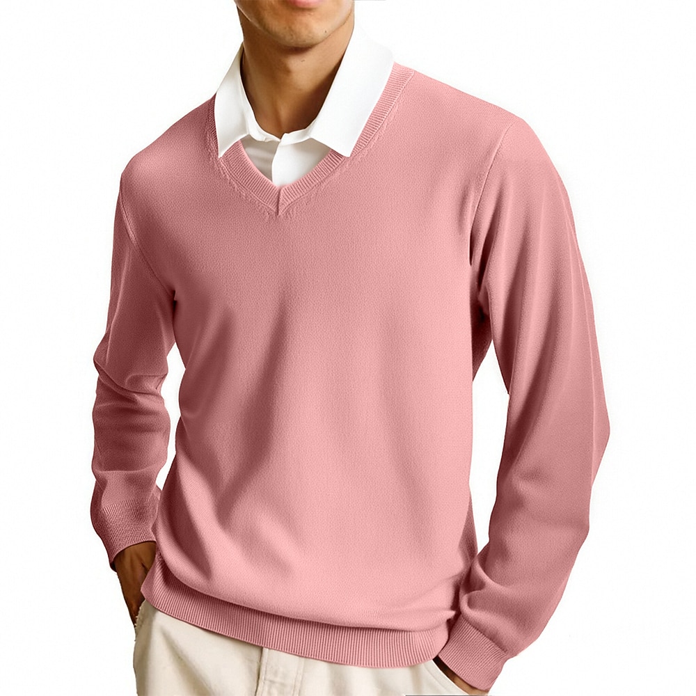 Men's Pullover Sweater Jumper Casual Sweater Knit Sweater Ribbed Knit Regular Tops Knitted Plain V Neck Fashion Casual Vacation Daily Wear Clothing Apparel Fall Winter Camel Wine S M L