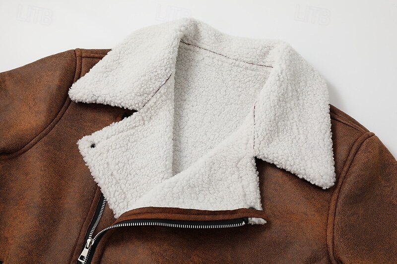 Men's Faux Leather Jacket Winter Jacket Fleece Jacket Sherpa Jacket Daily Vacation Thermal Warm Pocket Fleece Fall & Winter Plain Fashion Streetwear Lapel Regular Black Brown Green Jacket