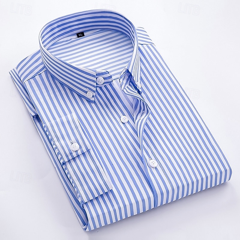 Men's Dress Shirt Striped Shirt Button Down Shirt Collared Shirt Striped Wedding Back to Office Black White Red Navy Blue Long Sleeve Clothing Apparel