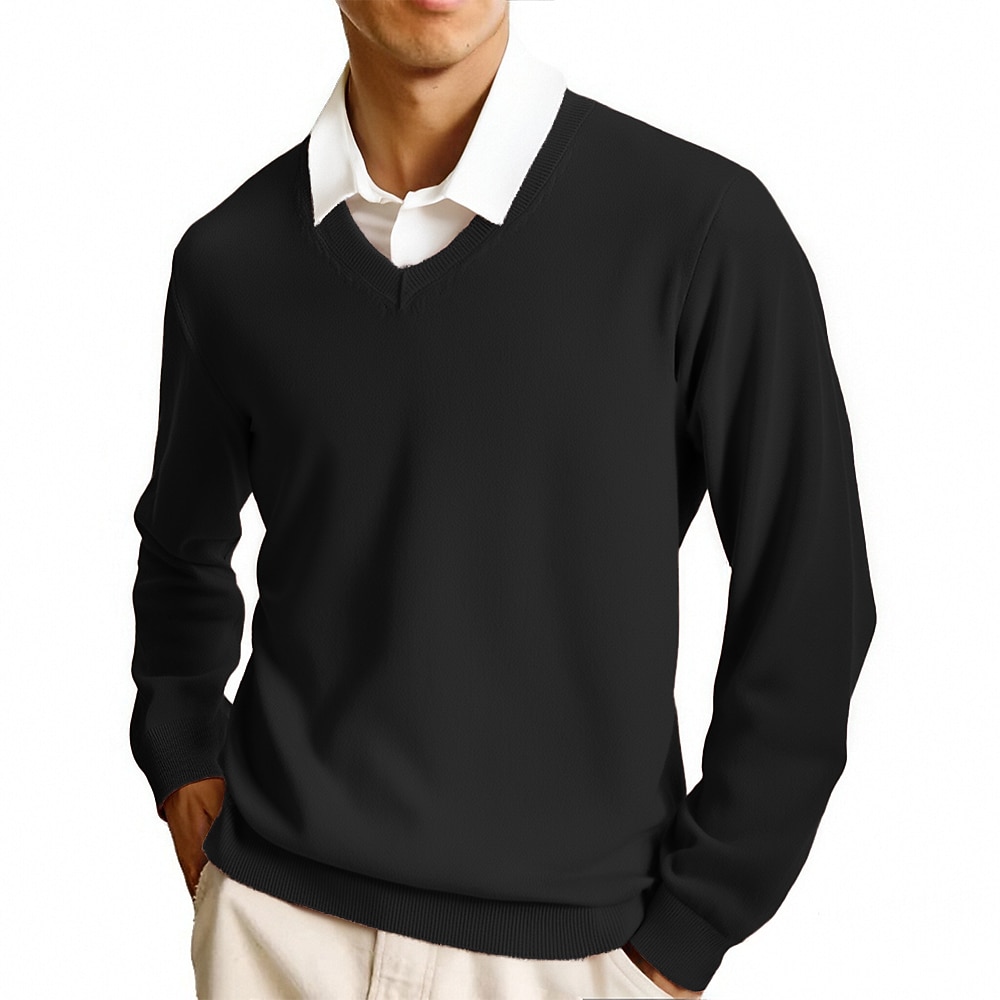 Men's Pullover Sweater Jumper Casual Sweater Knit Sweater Ribbed Knit Regular Tops Knitted Plain V Neck Fashion Casual Vacation Daily Wear Clothing Apparel Fall Winter Camel Wine S M L