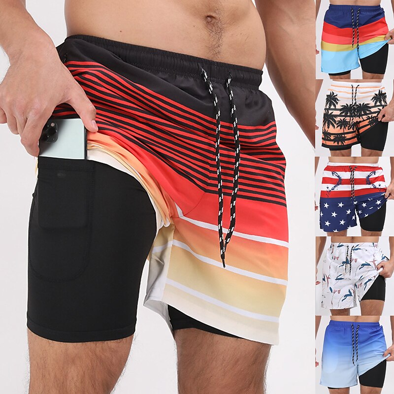 Men's Board Shorts Swim Shorts Swim Trunks Drawstring With Compression Liner Gradient Graphic Prints Quick Dry Surfing Casual Holiday Hawaiian Boho 1 5