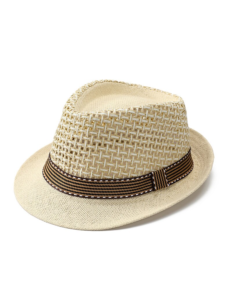 Unisex Boho Straw Hat Men Sun Hat Tape Decor Hollow Out Safari Hat Gambler Hat Khaki Licorice Mesh Stylish Casual Outdoor Holiday Going out Plain Sunscreen
