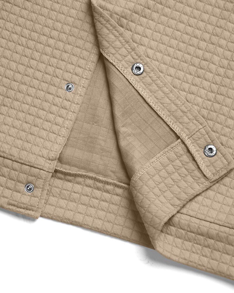 Men's Waffle Jacket Shirt Jacket Casual Jacket Vacation Daily Breathable Jacquard Pocket Spring Fall Plain Fashion Classic Lapel Regular Black White Khaki Army Green Dark Gray Jacket