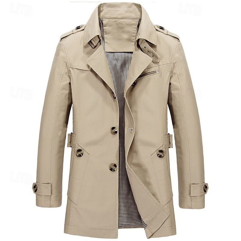 Men's Transition Jacket Trench Coat Going out All Seasons Windbreaker Outerwear Clothing Apparel Solid Colored Button-Down Turndown Single Breasted