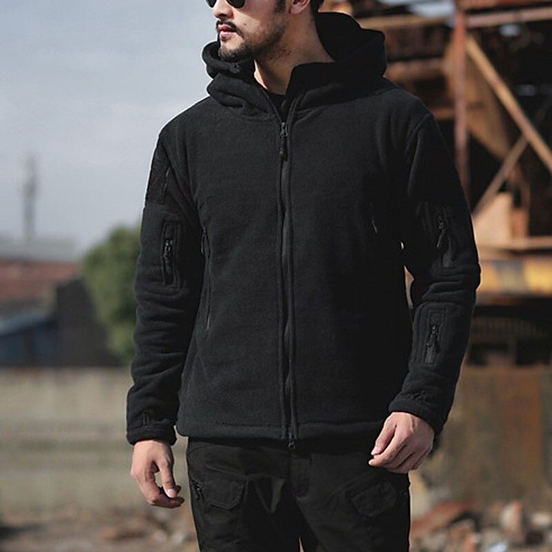 Men's Hoodie Full Zip Hoodie Jacket Outerwear Tactical Hoodie Black Army Green Khaki Gray Hooded Plain Sports & Outdoor Daily Holiday Streetwear Cool Casual Fall & Winter Clothing Apparel Hoodies